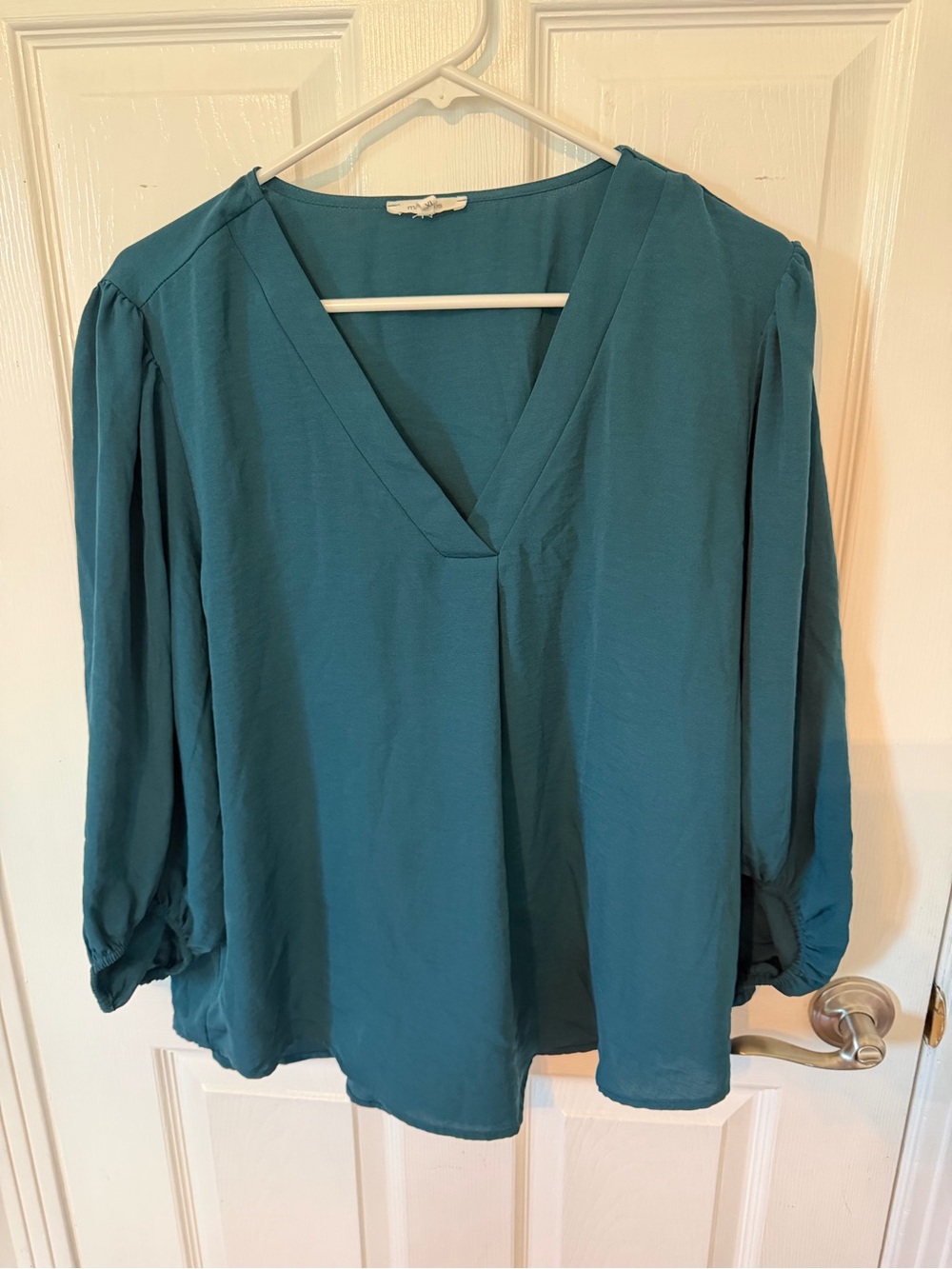 Maurices Teal V-Neck Long Sleeve Blouse